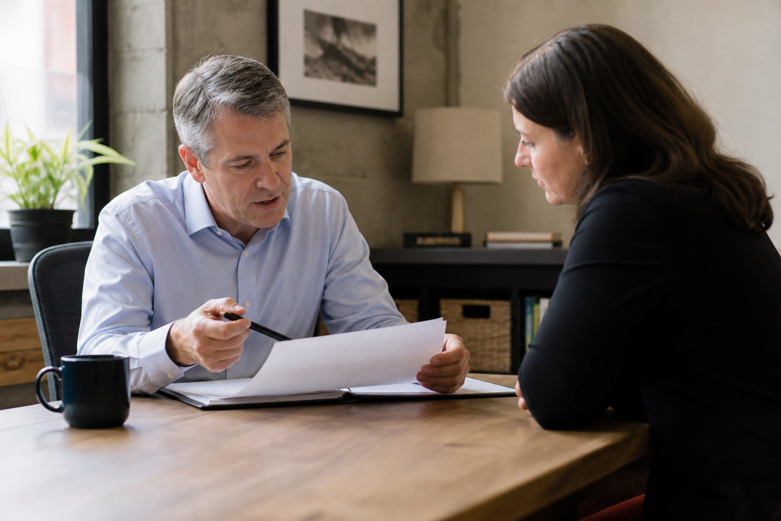 Local professional adviser reviewing a document with a business owner