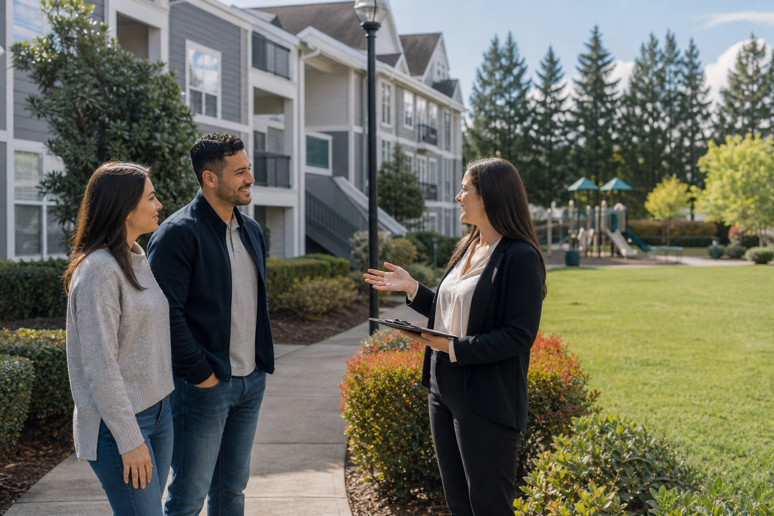 Property manager speaking with residents in a managed residential community